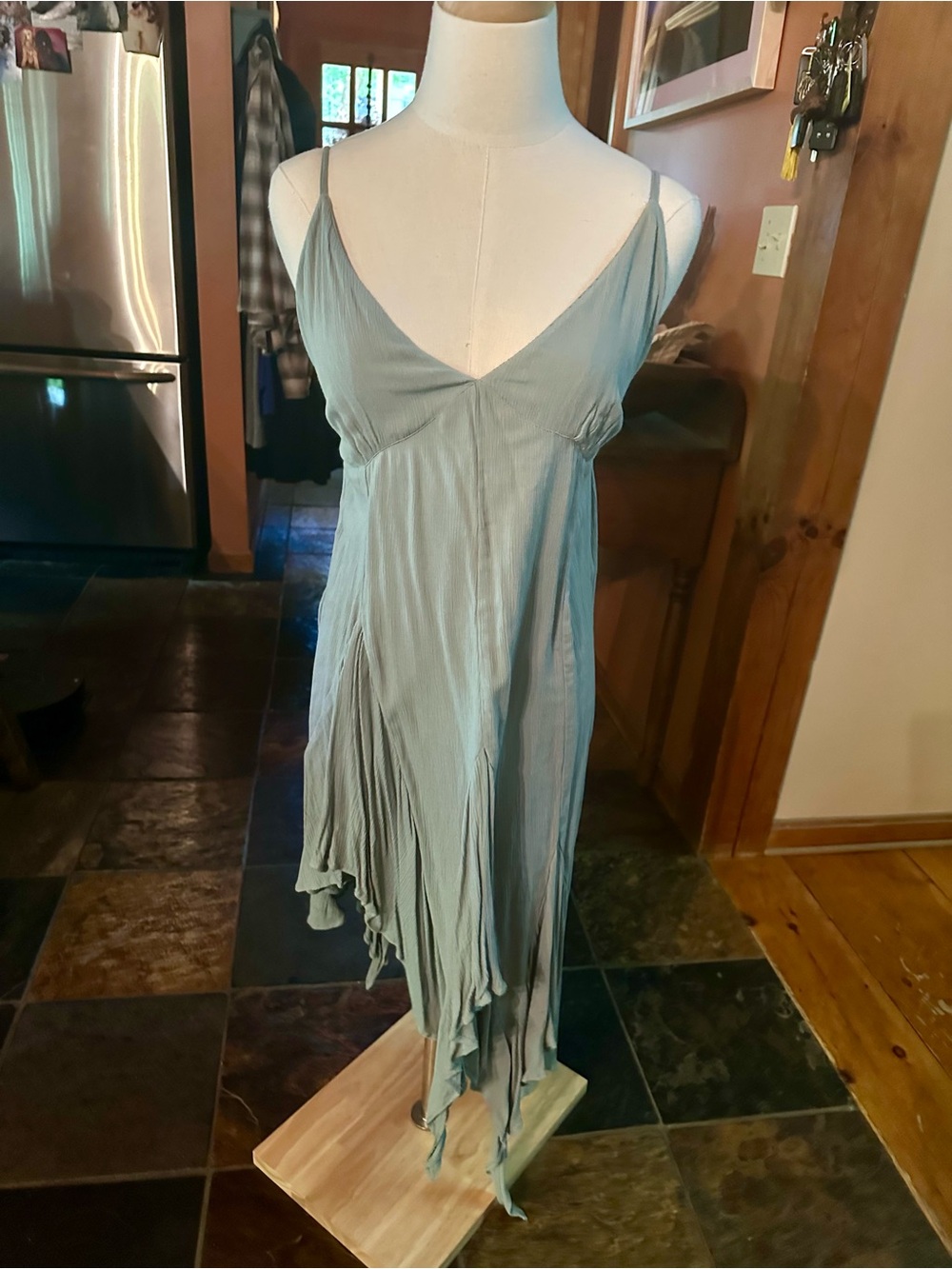 Free People Washed Sage Asymmetrical Handkerchief Slip Dress